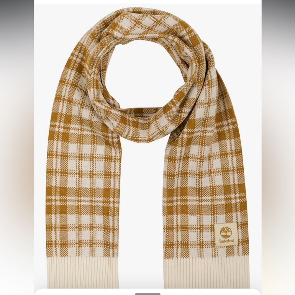 NWT Timberland Unisex Plaid Scarf - Brown and Cream